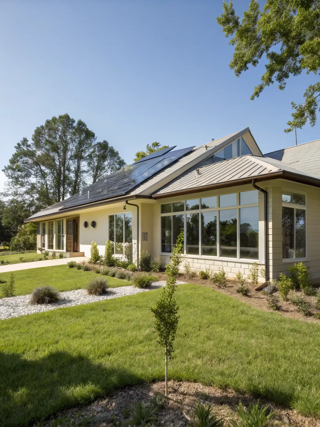 A high-quality photograph showcasing the exterior of a newly constructed modern residential home by BTS CONSTRUCTION, emphasizing clean lines and contemporary design.