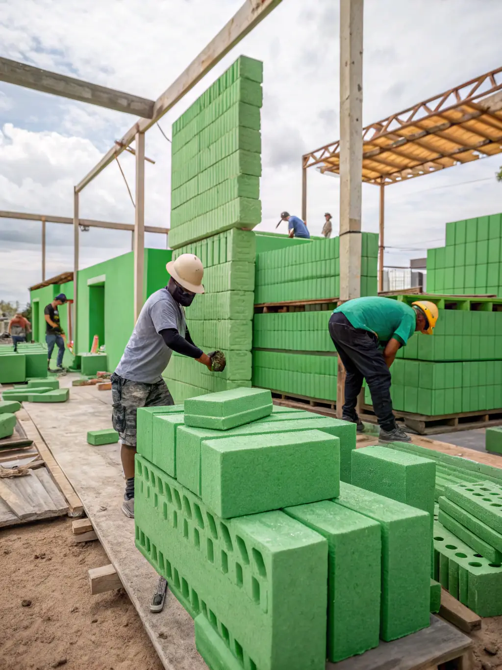 A picture of a construction site where BTS CONSTRUCTION is implementing sustainable building practices, such as using eco-friendly materials and energy-efficient designs.