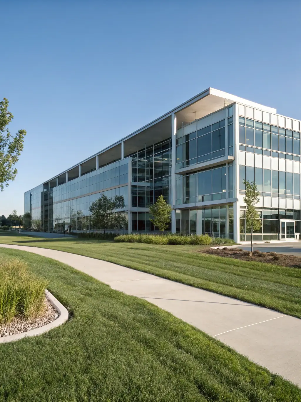 An image of a modern office building constructed by BTS CONSTRUCTION, highlighting its innovative architectural design and sustainable features.
